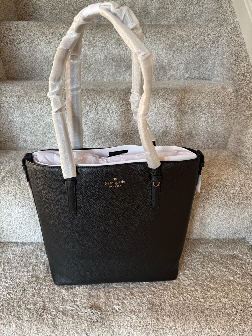 kate spade Black Pebbled Leather Tote with Gold Logo